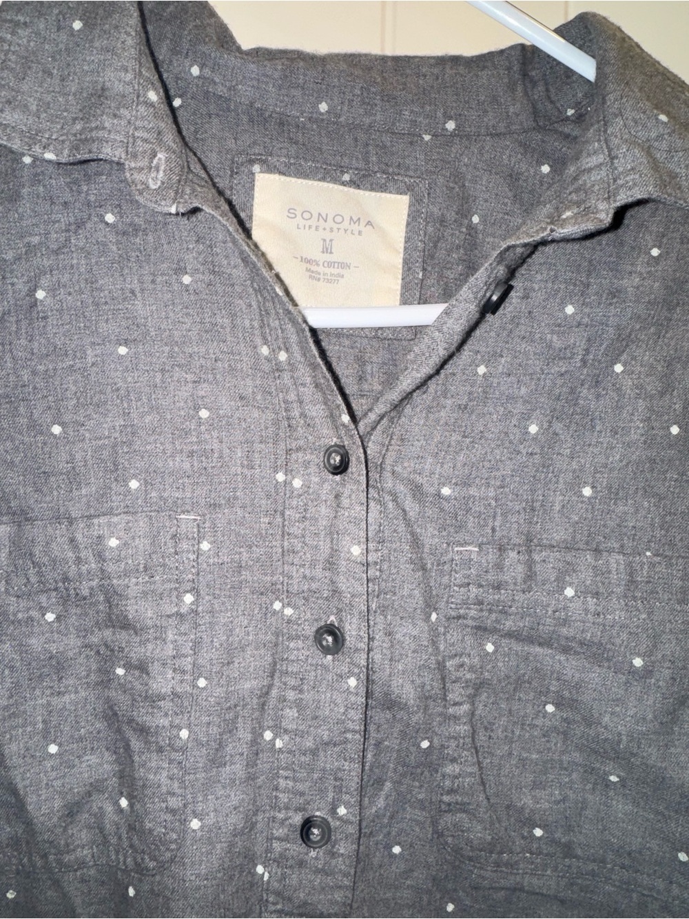 Sonoma Gray Button-Down Shirt with White Dots